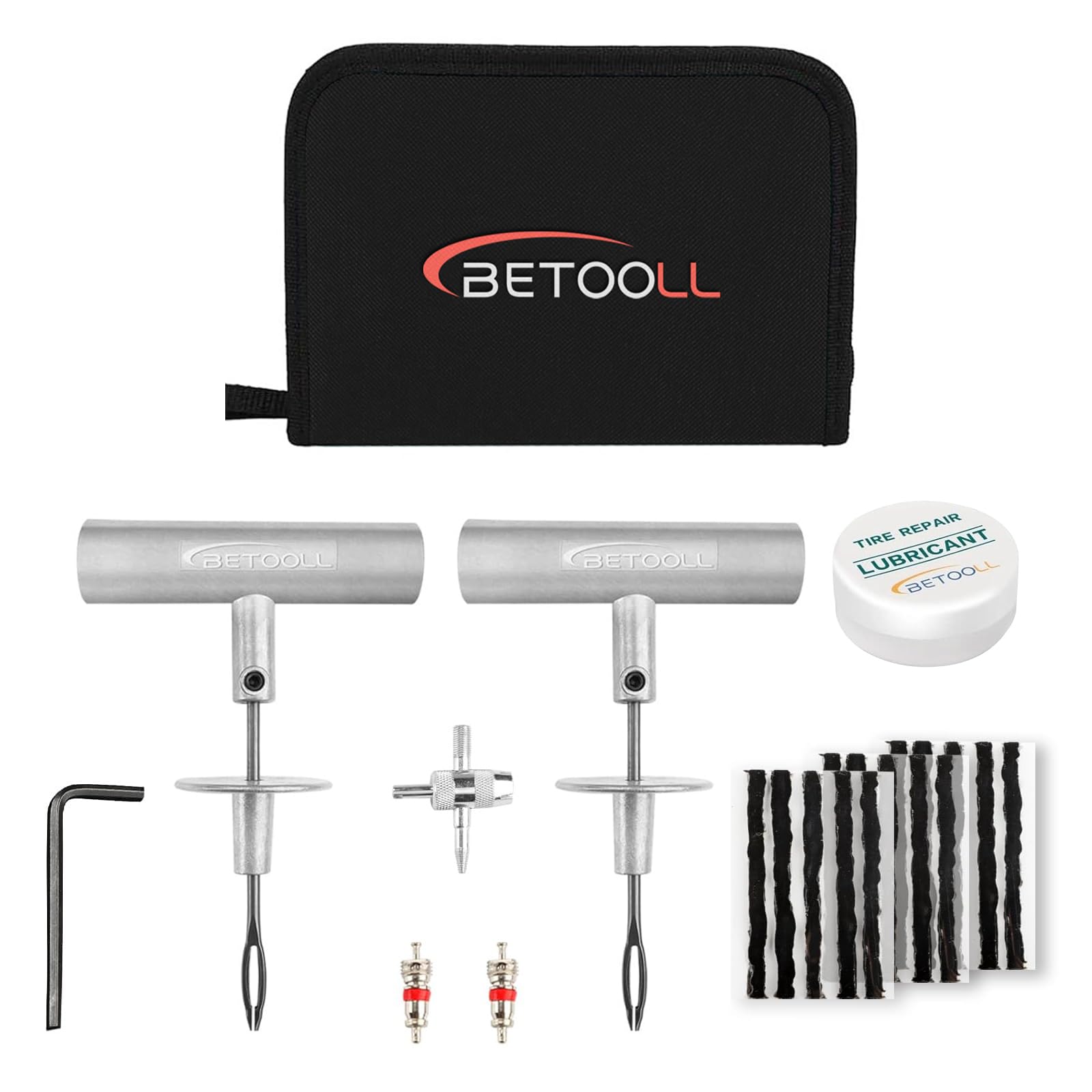Tire Repair Kit, 24 Pcs Professional Heavy Duty Universal Emergency Flat Tire Repair Kit to Fix Punctures, for car Motorcycle, Truck, Golf Cart, ATV, Tractor, ARB, RV, SUV, Trailer etc.(Black)