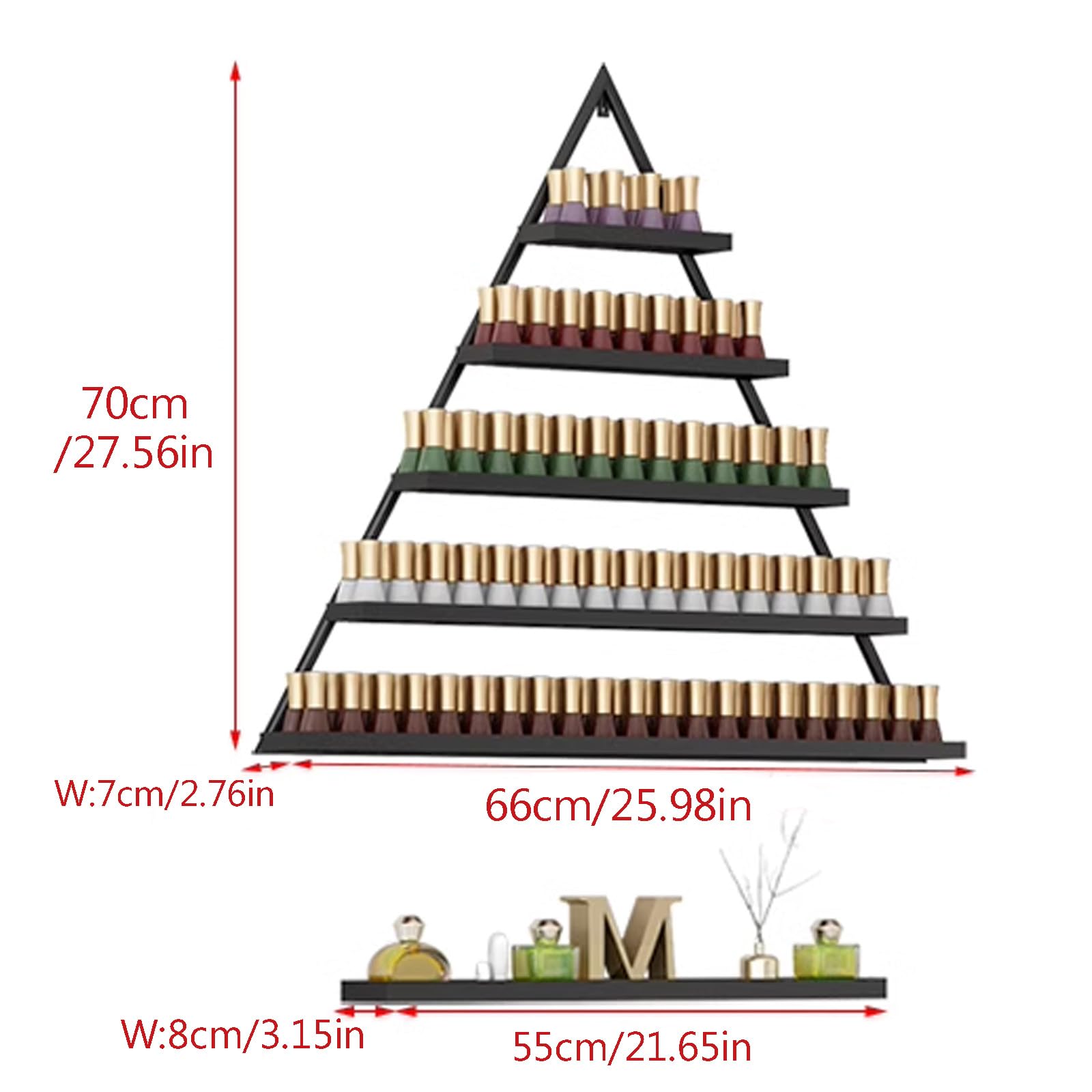 Bianca,6 Piece Set, Scaffale da Parete in Metallo per Smalto per Unghie Scaffale per Vetrine per Oli Essenziali, Staffa Triangolare da 6/10 Pezzi Scaffali per Organizer per Profumi