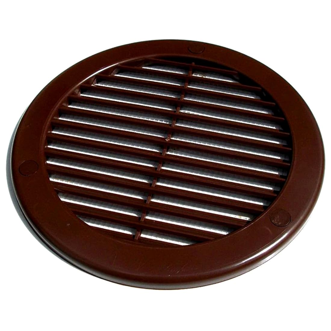 Brown Louvred Wall Vent Grille with Flyscreen and Screw Caps, Ø 200 mm / 8 in, Air Ventilation Duct Cover with Anti-Insect Mesh and Flat Back, Tough and Durable ABS Plastic — image 1