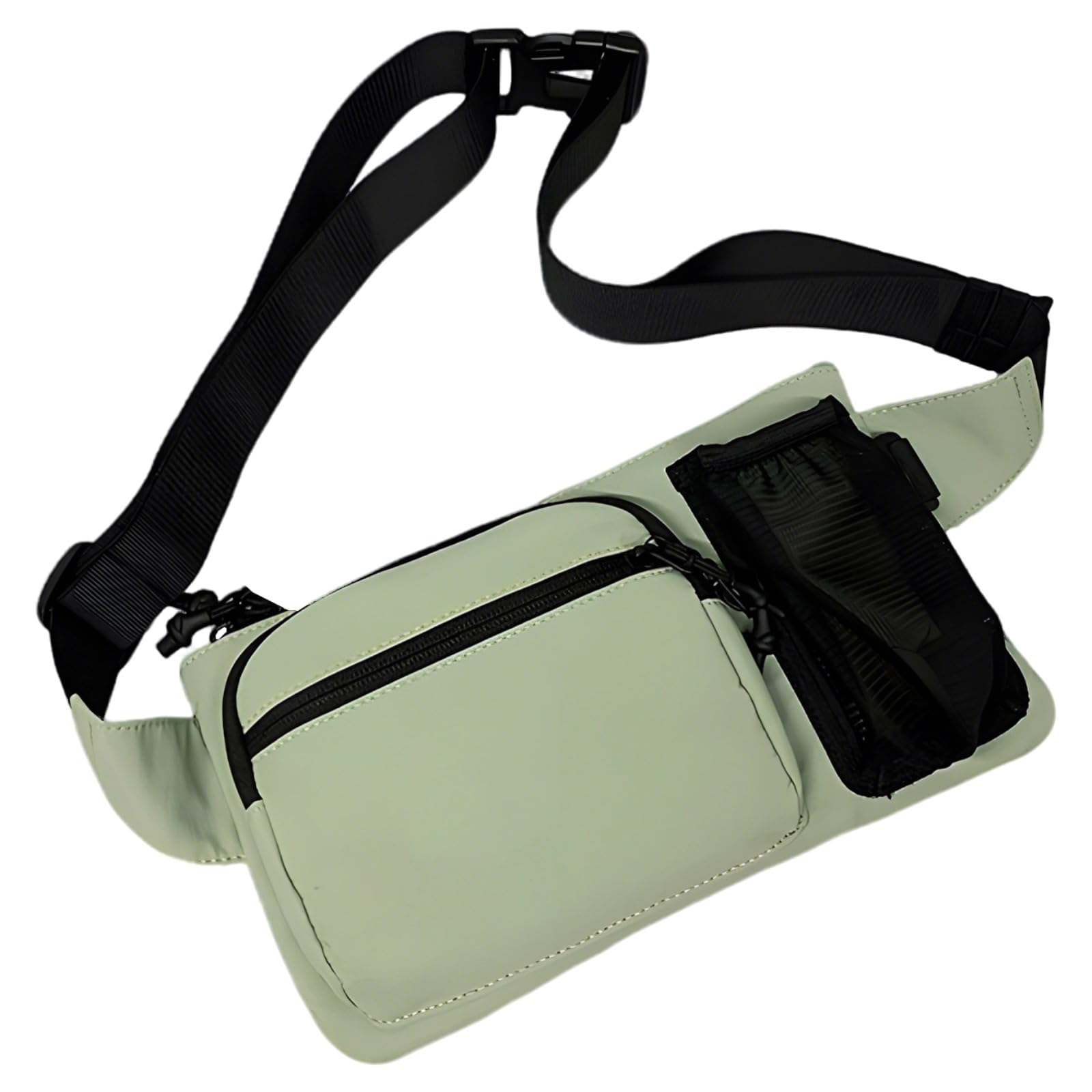 Sac bandoulière Vert en Nylon, Sac Banane léger Style Casual, Sangle réglable, Porte-Bouteille, 28 x 17 cm, Sac Ceinture pour Running, Voyage, randonnée, vélo et Sorties