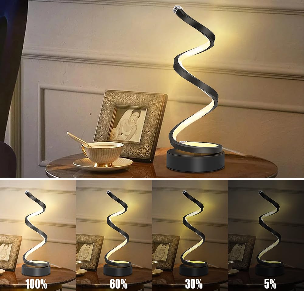 YLTLINK Black Bedside Table Lamps for Bedroom Livingroom,Dimmable Spiral Lamp,Warm Lamp Desk Light 3000K,Decorative Lighting Fixtures for Home Office,Nightstand,Side Table End,Modern,Minimalist,12W - Image 4
