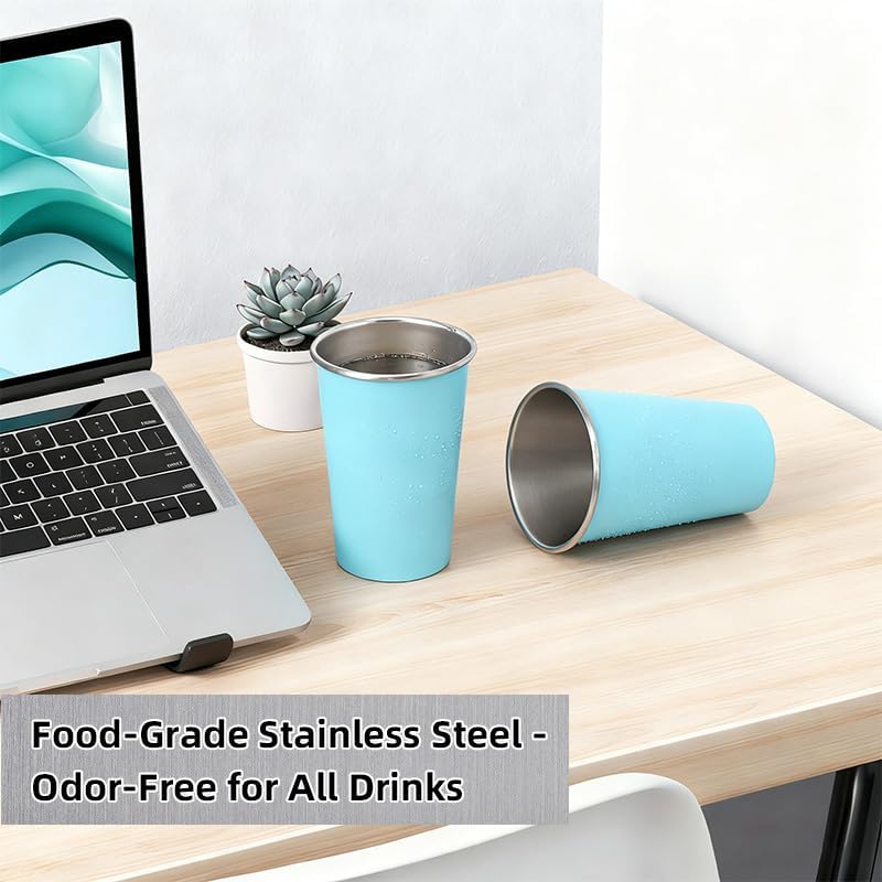 4Pack Stainless Steel Pint Cups,Stainless Steel Cup,Pint Cup Tumbler, water Tumbler,Stackable,Reusable (blue) - Image 4