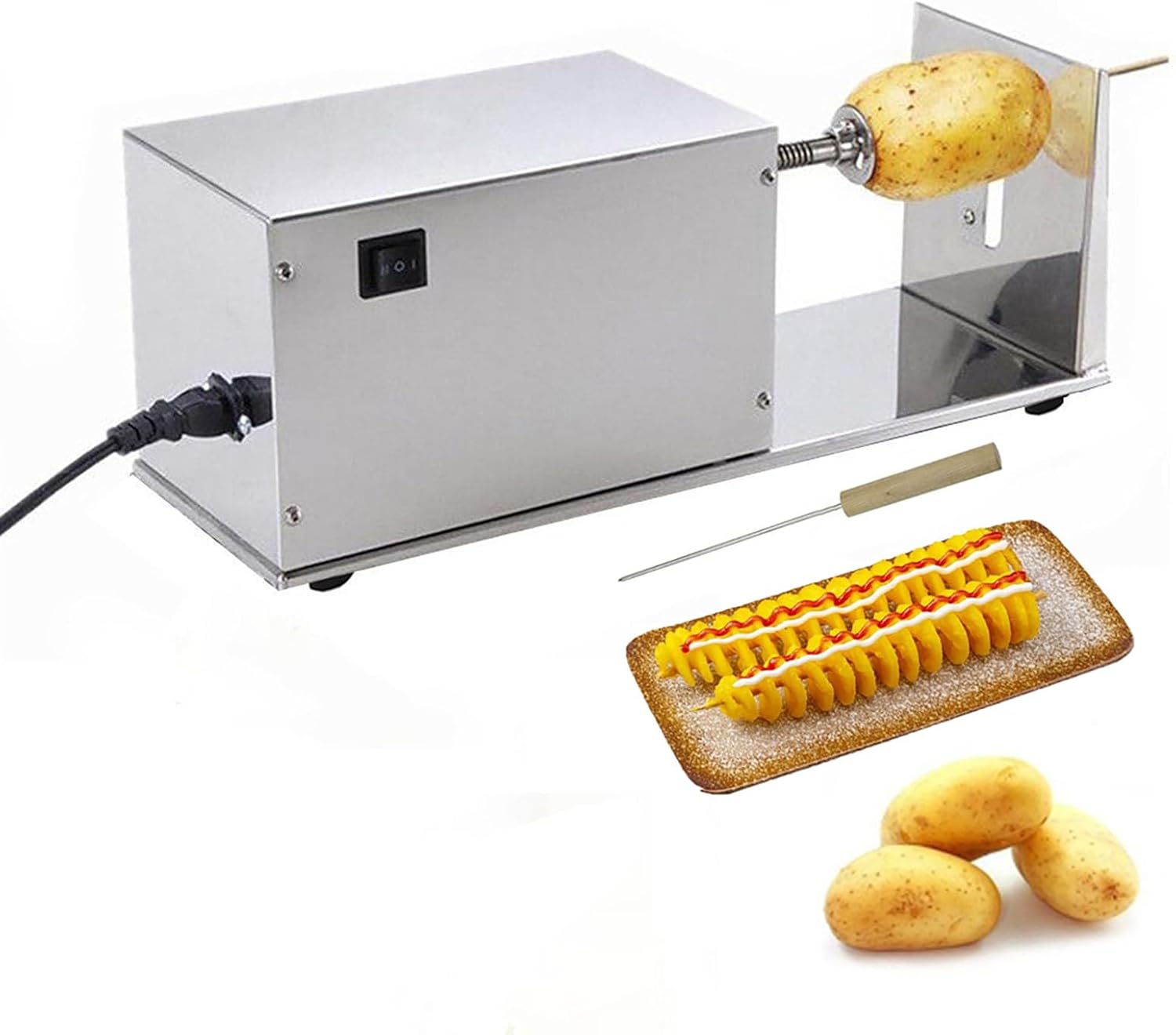 Electric Potato Tornado Spiral Slicer, Automatic Stainless Steel Twisted Potato Cutter Machine for Home and Commercial Use