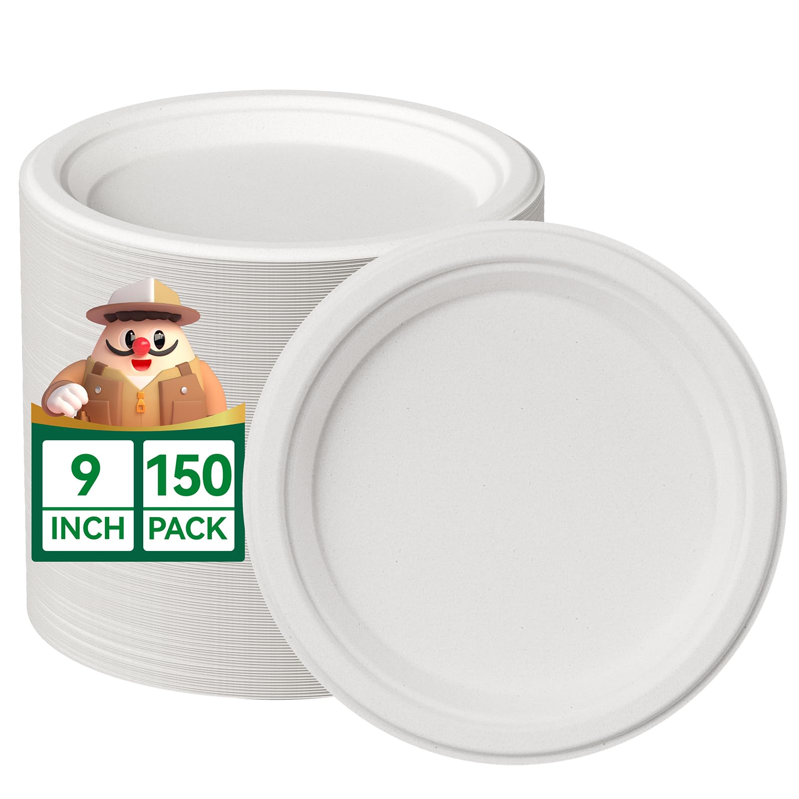JOLLY CHEF Compostable Paper Plates - 150 Pack -10 JOLLY CHEF Compostable Paper Plates - 150 Pack -10