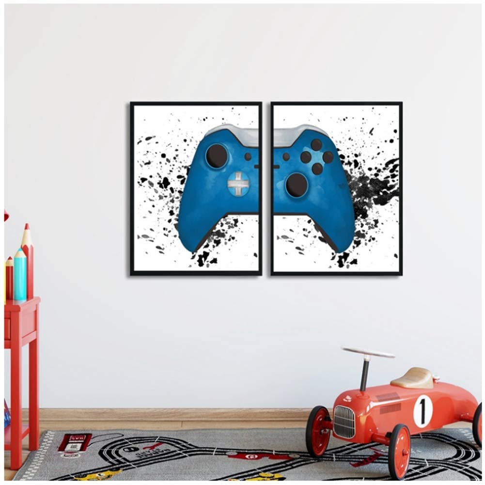 Arte de la pared Lienzo Pintura Imágenes Videojuego Geek Art Carteles e impresiones Imágenes de la pared Gamer Gaming Room enmarcado Decoración 40x50 cm x2 /15.7 "x 19.7" Con marco