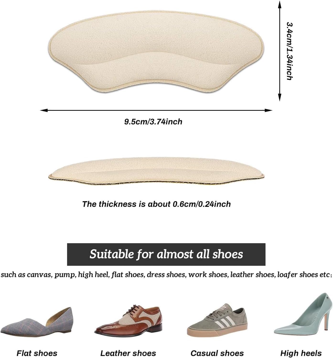 SEFLICA Premium Heel Pads Inserts Grips, Shoe bite Protector Back of Heel Protectors Cushions Liner Prevent Too Big Shoe from Shoe Slipping,Blisters,Filler for Loose Shoe Fit for Men Women (Black And Skin, Free) - Image 2 thumbnail