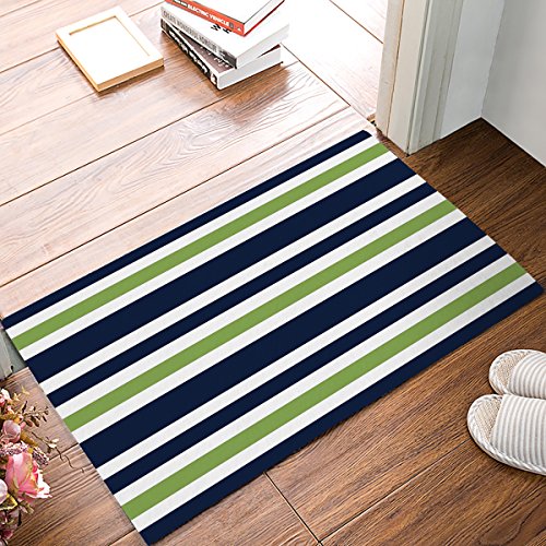 EZON-CH Non Slip Navy Blue, Lime Green and White Stripe Home Bathroom Bath Shower Bedroom Mat Toilet Floor Door Mat Rug Carpet Pad Doormat,20x31.5