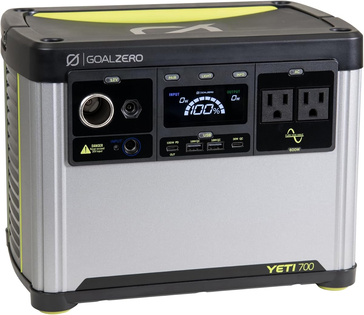 Goal Zero Yeti Portable Power Station, Yeti 700, 677 Watt Hour LiFePO4 Battery, Water Resistant & Dustproof Solar Generator for Outdoors, Camping, Tailgating, & Home, Clean Renewable Off-Grid Power | 600W AC Output with 1000W Surge, 4,000+ Cycle Lifespan, Fast Charging, IPX4 Water & Dust Resistant, for Outdoors & Home