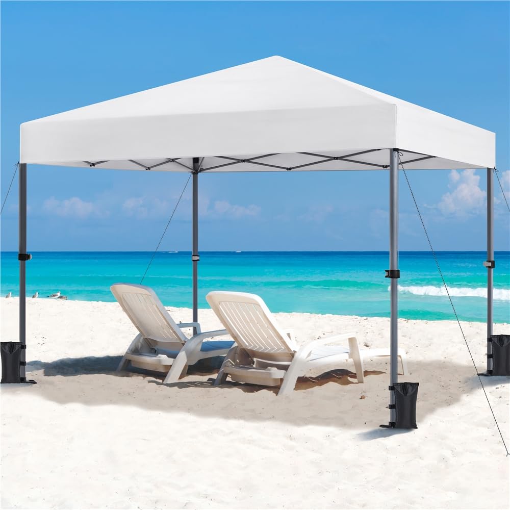 Yaheetech Carpa Plegable 3x3m Cenador Plegable para Exterior Pérgola Cuadrada con Diseño Pop-Up Altura Ajustable para Camp Playa Jardín Terraza Blanco