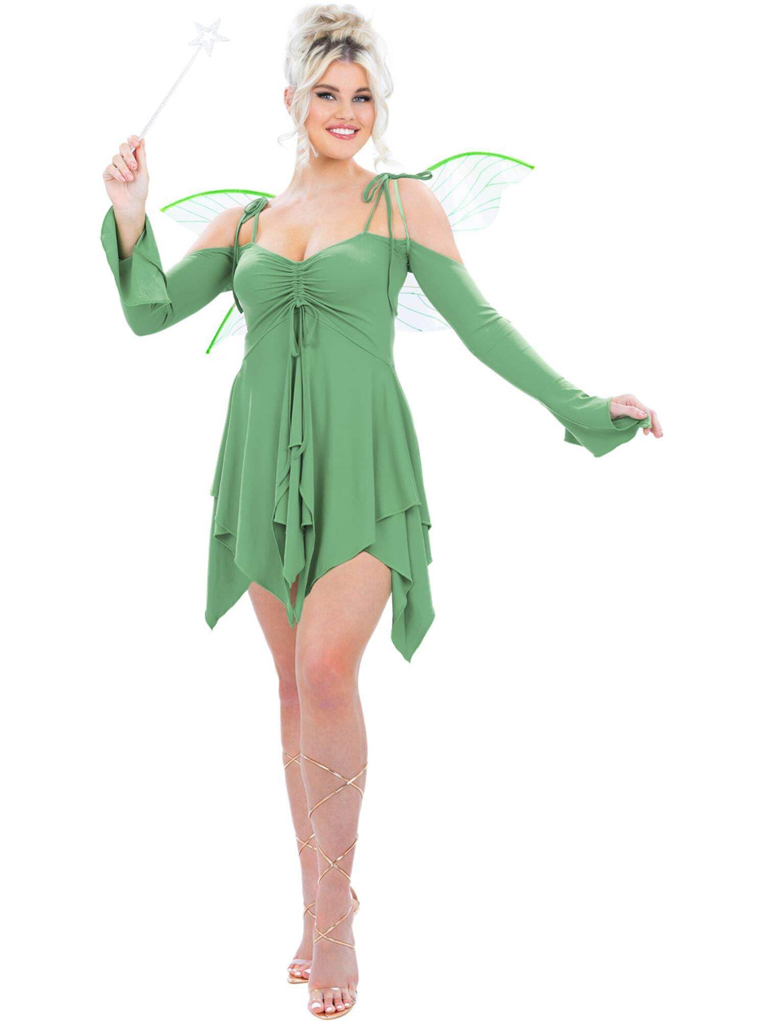 Smiffys Green Fairy Costume with Adjustable Dress & Wings, Fairytale, Wings and Wands Fancy Fancy Dress, Adult Dress Up, Xsmall