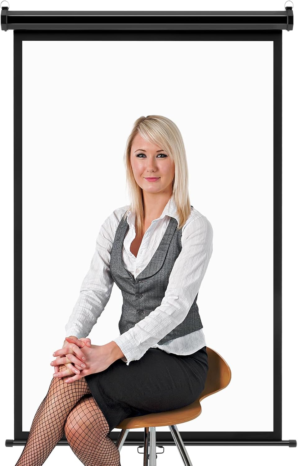 Retractable White Backdrop Screen 36.2" x 55" ID Photo Portable Background Roll-up/Pull-Down Background Passport Auto Lock Photographic Backdrop for ID Passport Photos Photography