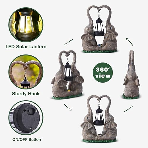 Vereemy BST405-PLAYING ELEPHANTS Elephant Statues Garden Decor With Led Solar Lights-Set Of 2 Good Luck Elephant Outdoor Statue Decorations thumb #3