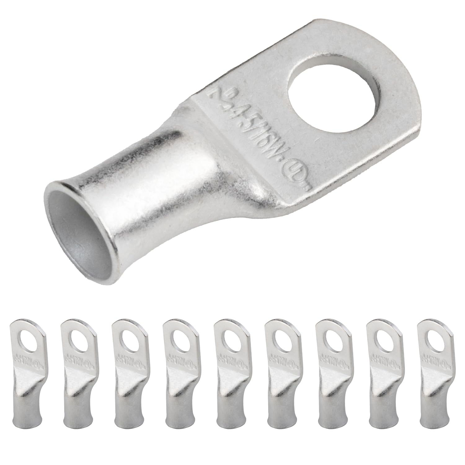 SELTERM 4 AWG (25 mm²) - 5/16" (M8) ⌀ Hole (Wide) UL Marine Grade Wire Lugs, Battery Cable Ends, Tinned Copper Eyelets, Tubular Ring Terminal Connectors [B38] - 10 Pack — image 1