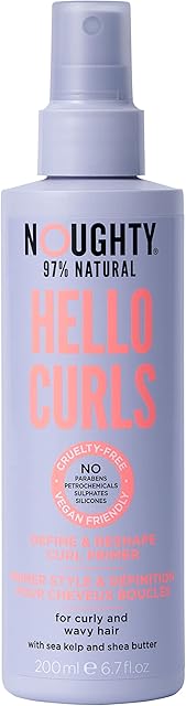 Noughty Hello Curls Define and Re-Shape Curl Primer, 97% Natural Sulphate Free Vegan Haircare, Vitamin Rich Formula for Curly and Wavy Styles (200 ml Spray)