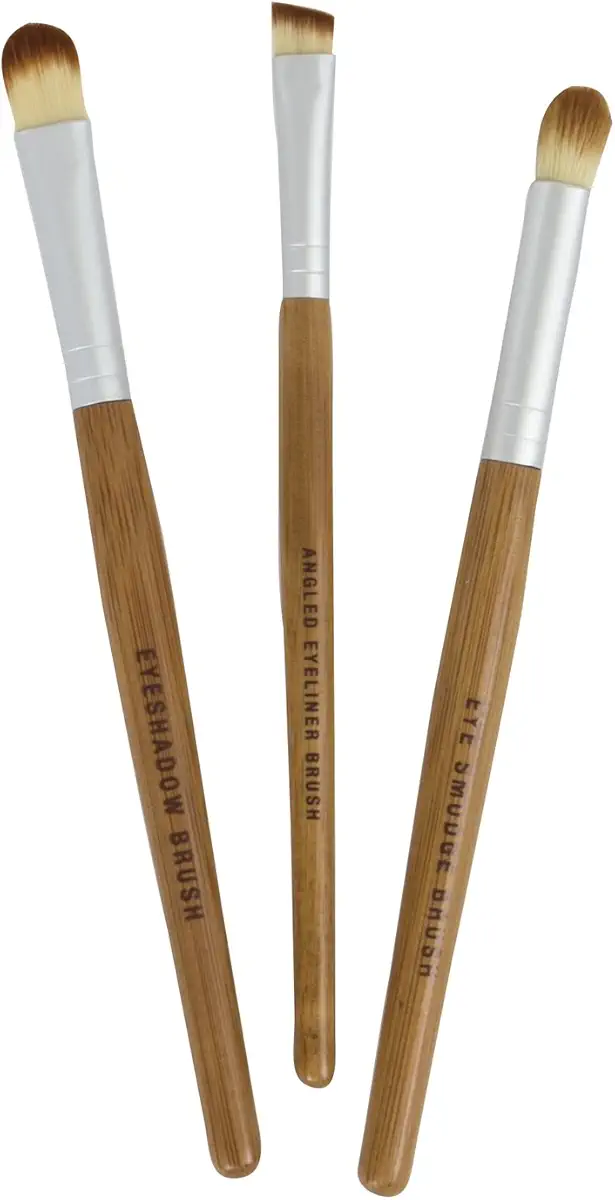 Bamboo Naturals Makeup Brushes, the Perfect Smokey Eye Kit, Natural Bamboo Handles, Includes Three Brushes: Eyeshadow Brush, Smudge Brush, Angled Eyeliner Brush
