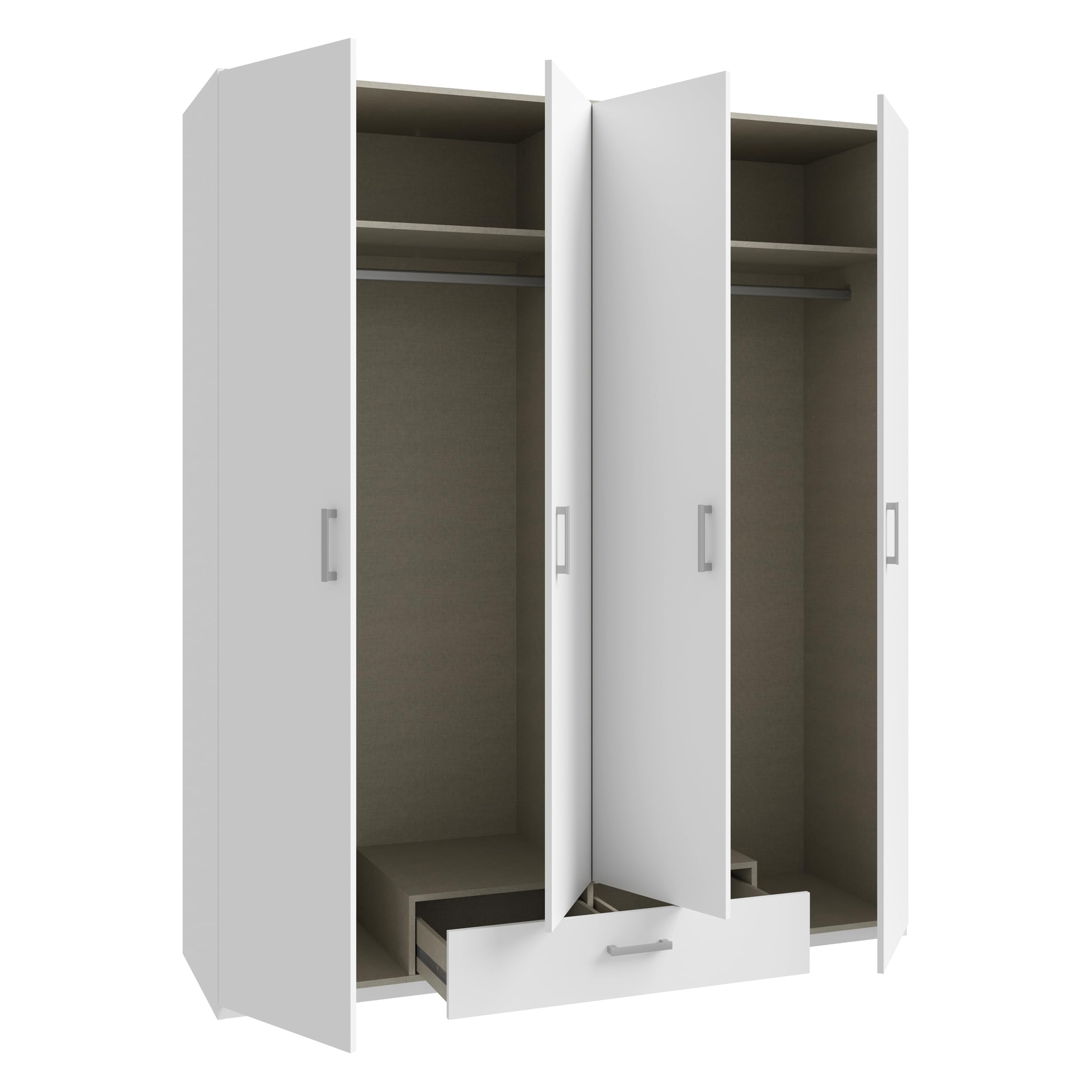 Forte ECONOBOX 2 Kleiderschrank 178, Moderner Schrank mit viel Stauraum, 4-türig, Holzwerkstoff, Weiß, 177,5 cm breit, 210,5 cm hoch, 54,2 cm tief