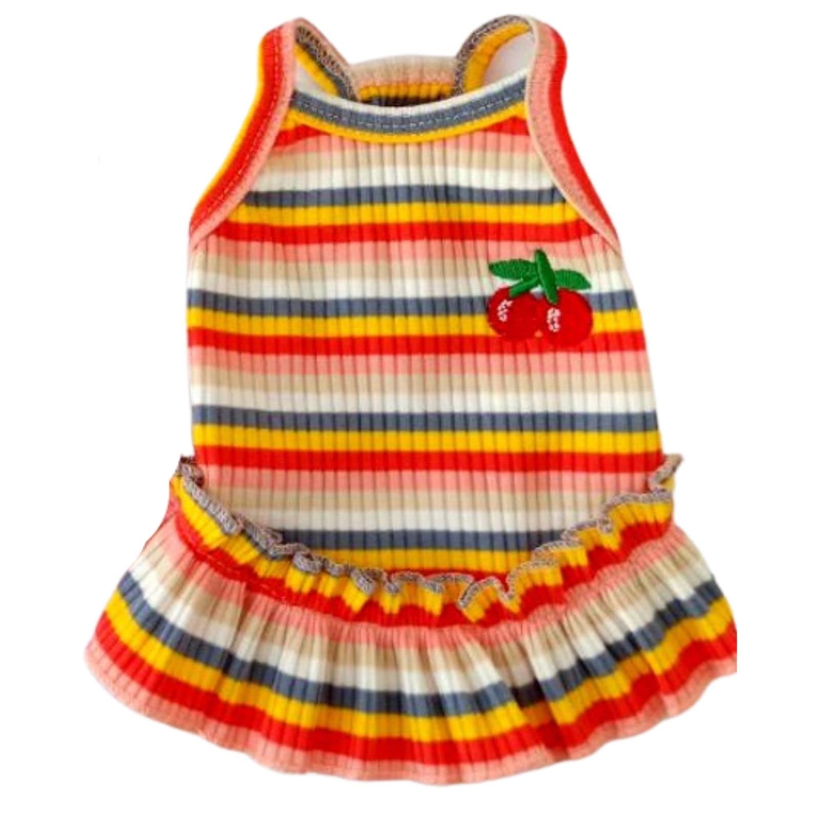 Dog Rainbow Stripe Dress Summer Cat Outfits Soft Breathable Cotton Outfits Clothes for Small Medium X-L XX-L Girls Puppy Lightweight Pet Dresses