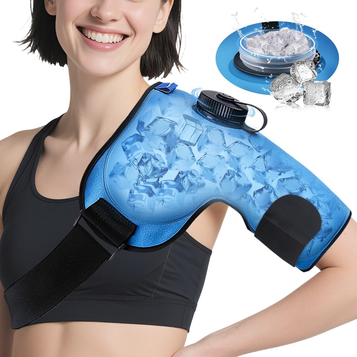 Comfpack Ice Pack for Shoulder, 2 Hours Long Lasting Cold Refillable Ice Bag, Reusable Ice Pack for Injuries, Shoulder Ice Pack Wrap for Rotator Cuff