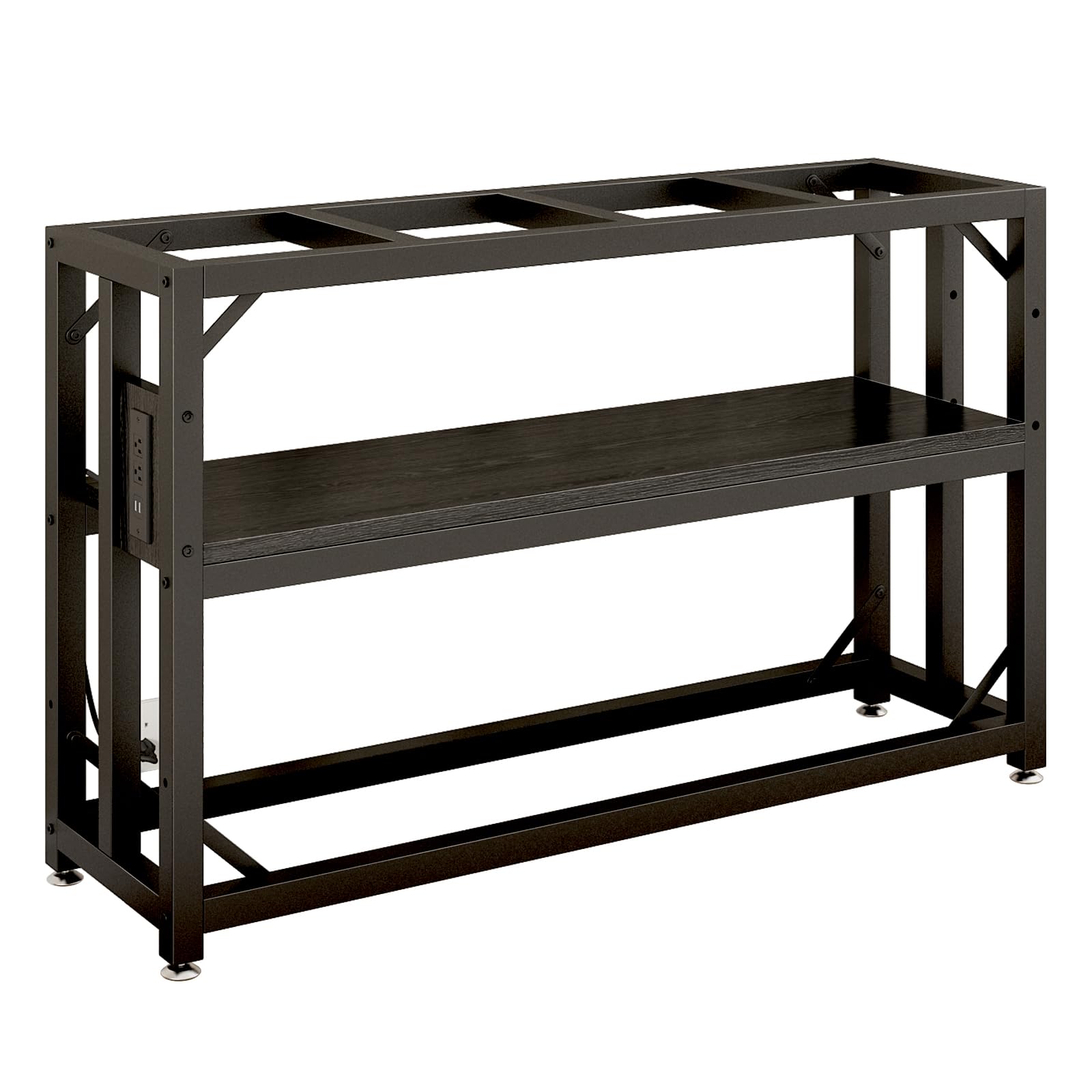 55 Gallon Fish Tank Stand with Power Outlet,Adjustable Aquarium Stand, Heavy Duty Terrarium Stand,Metal Frame Reptile Turtle Tank Stand Suitable for Home Office,860LBS Capacity, Black