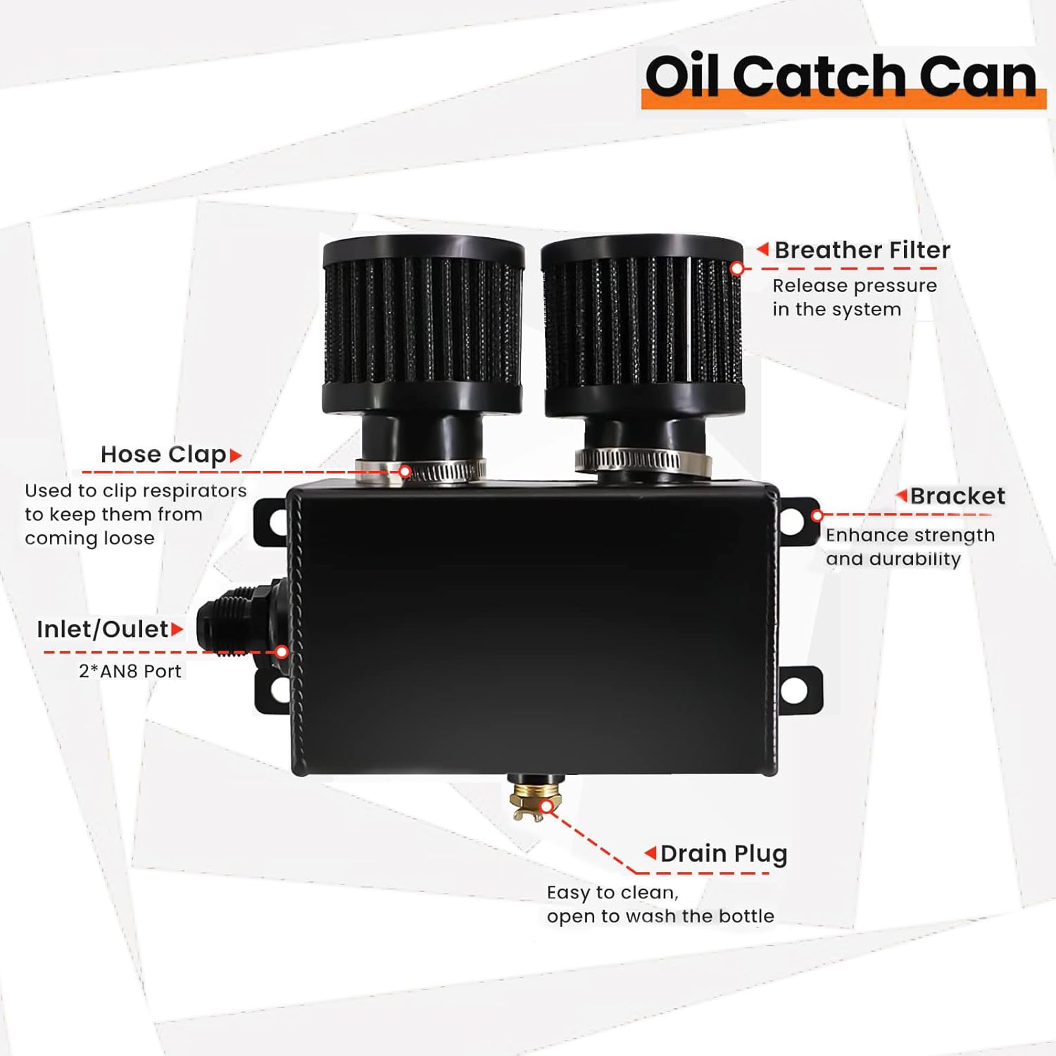 1.2L Universal AN10 Twin Baffle Dual Filter Engine Oil Catch Can Tank Reservoir(Black-1200ml)