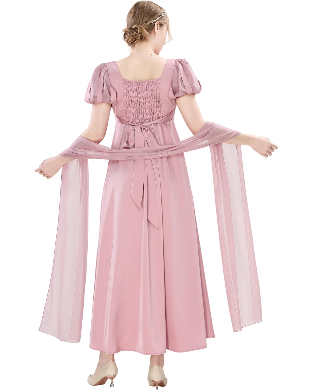 Fiamll Regency Kleid Damen Lang Ballkleid mit Schal und Handschuhe