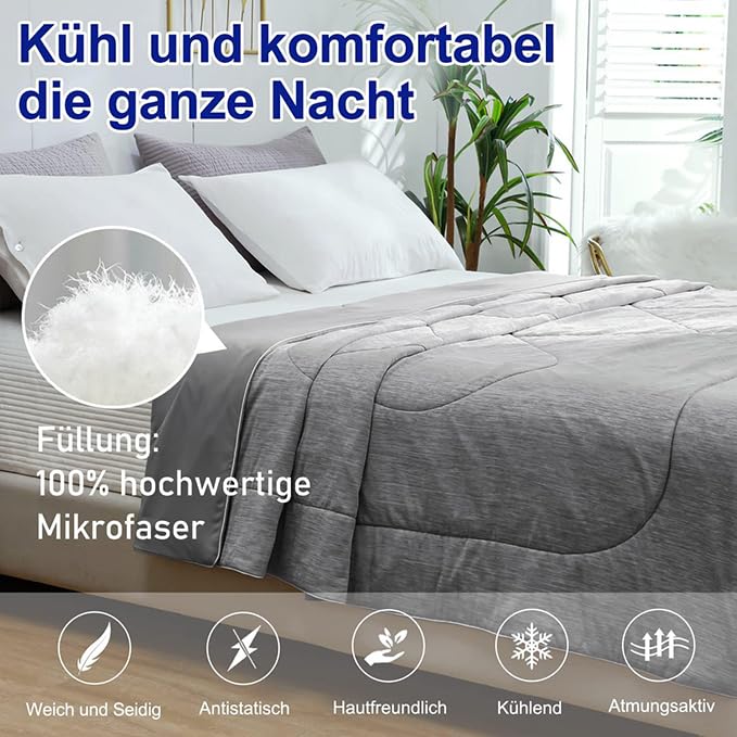 MH MYLUNE HOME Kühldecke Leichte Sommerdecke, Arc-Chill Q-Max0.458, 2in1 Kühlende Bettdecke 150x200, Sommerbettdecke Kuscheldecke Wohndecke Sofadecke Reisedecke Cooling Blanket (grau, 150 x 200 cm)