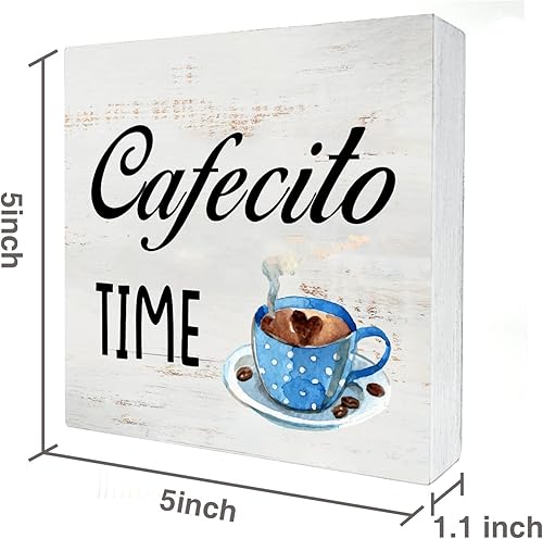 Miniatura 2 de Cafecito Time - Cartel de madera para decoración del hogar, decoración rústica de cocina, café, caja de madera, placa de bloque para pared, mesa,