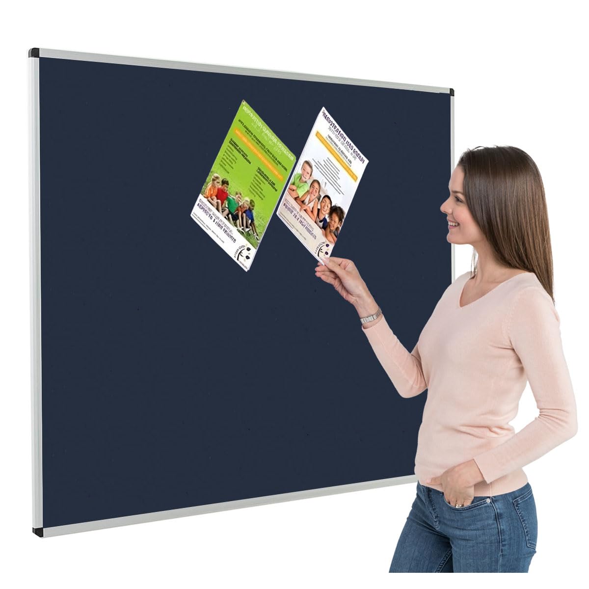 Metroplan Fire-Retardant Aluminium Frame Noticeboard, 120 x 150 cm, Ink Blue Pinboard, Wall-Mounted, 12 Colour Pinboard Options - Ideal for Office, Classroom, Notice Displays