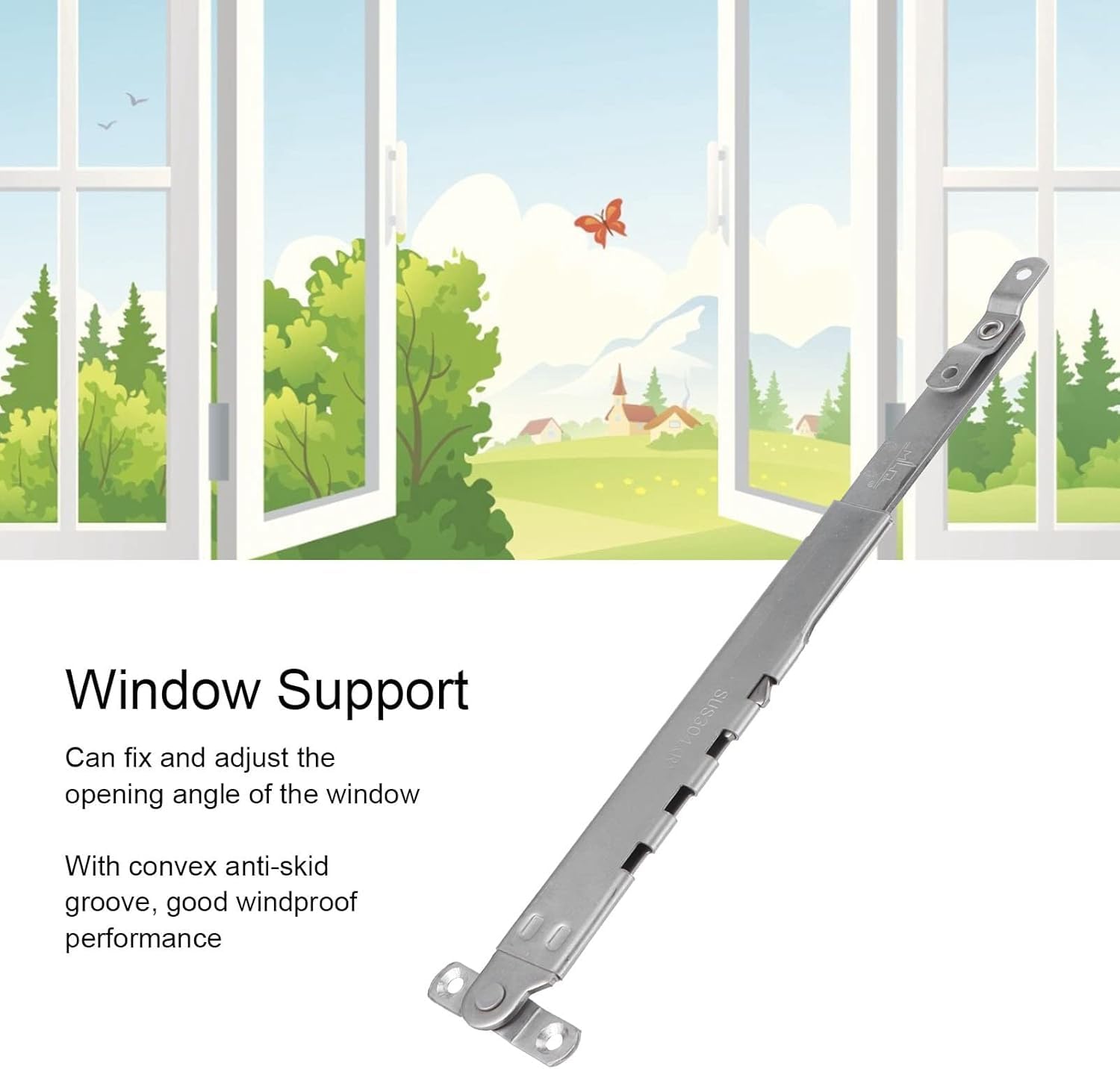 Limitador de Ventana, Ajustable Soporte Ventana Restrictor Refuerzo Ventana Soporte Abatible Telescópico Acero Inoxidable Puntal Ventana Externo Prueba Viento 28x6cm/11,0x2,4in (2 Pcs)