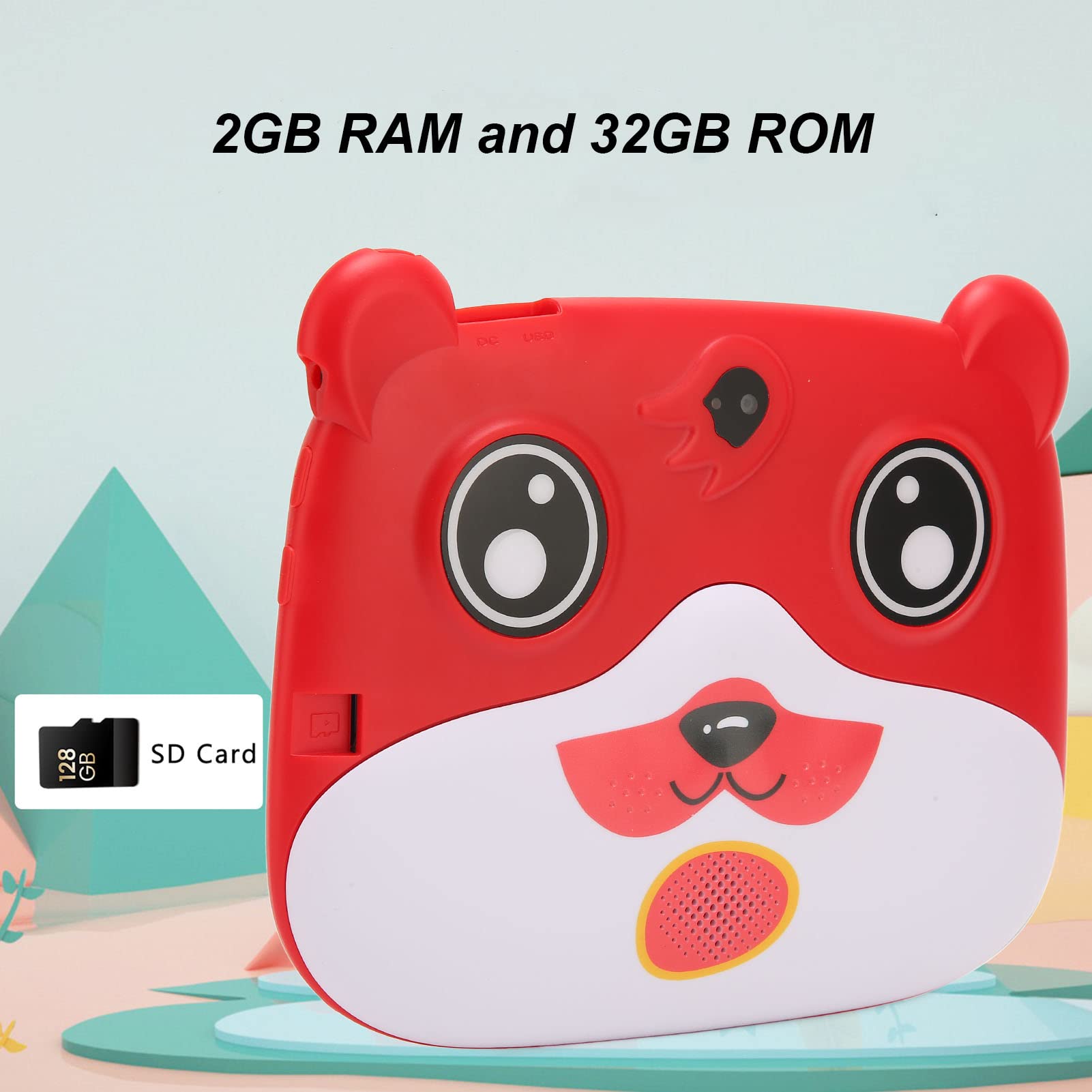 32 GB Tablet dla Dzieci, 7-calowy Tablet LED Bear dla Dzieci, 5G WiFi Android 10 Tabletów z Baterią 5000 MAh, 2 GB + 32 GB, Procesor Octa Core, Podwójne Aparaty 2M 5M,