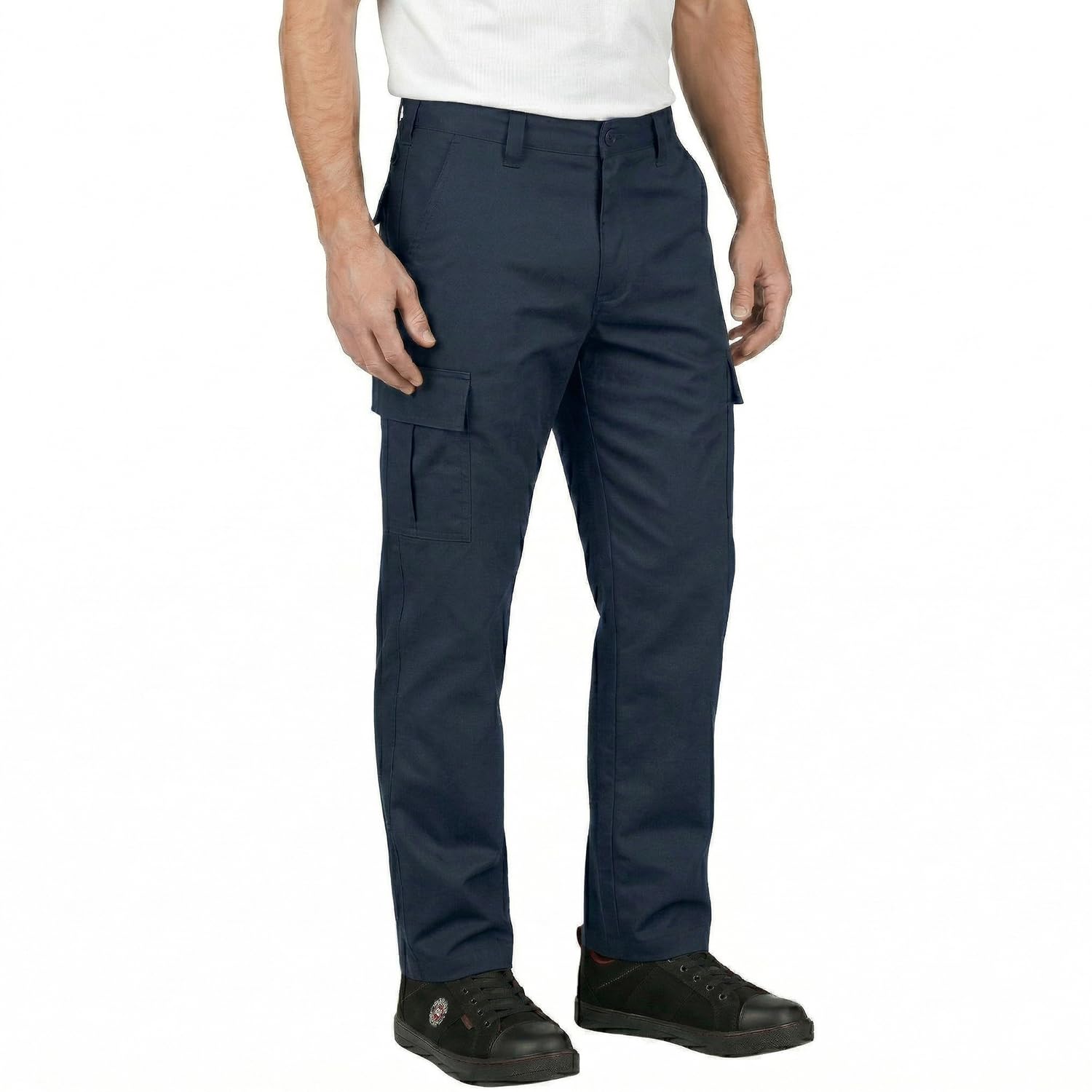 Lee Cooper Men's Cargo Trousers with Multi Pocket Easy Care Safety Workwear Pants Durable Heavy-Duty Work Trouser Regular Fit Button & Zip Closure Pant for Men Casual Wear (Navy, 42W / 31L)