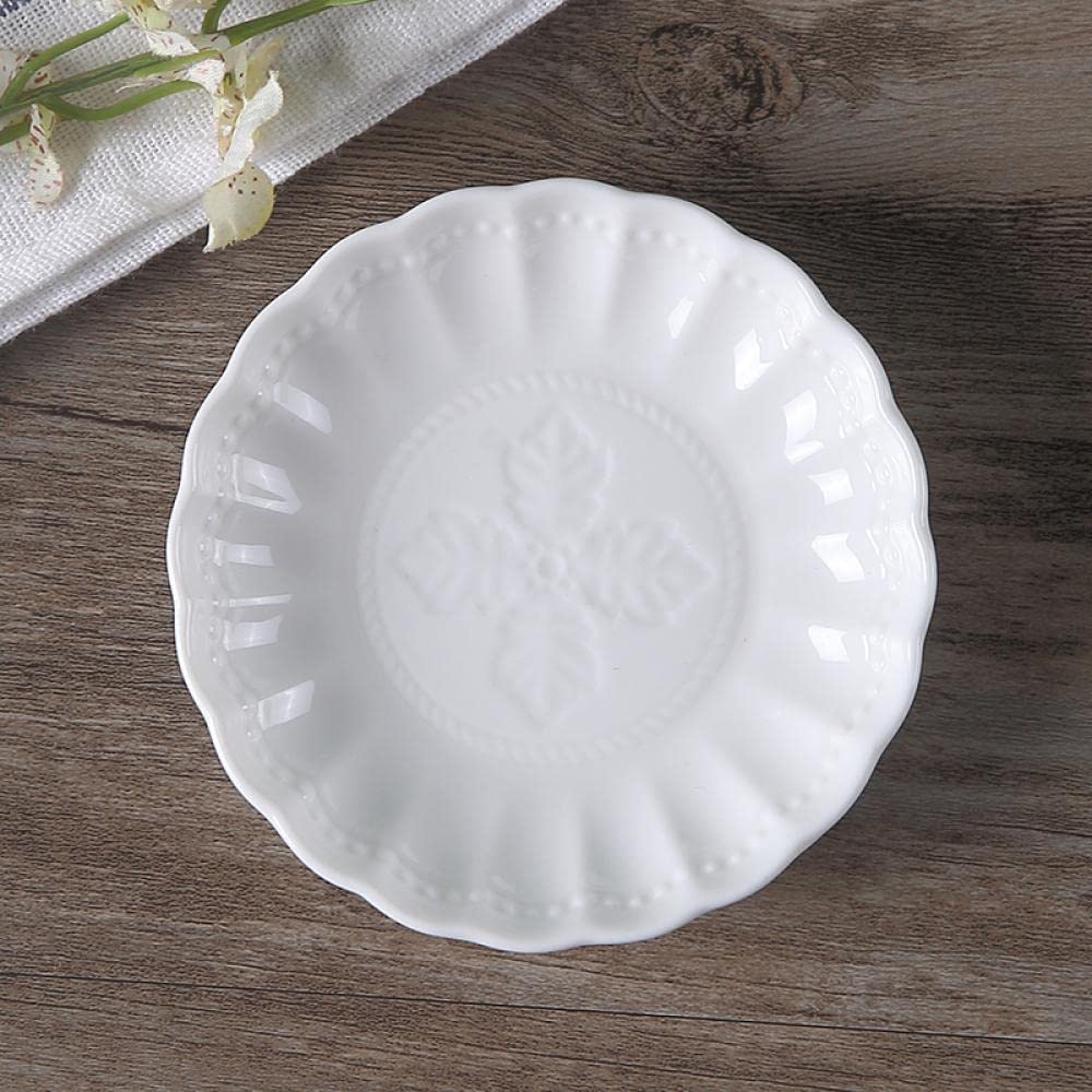 Sizikato 4pcs White Porcelain Appetizer Plate, 4-Inch Sauce Plate, Leaf Embossed