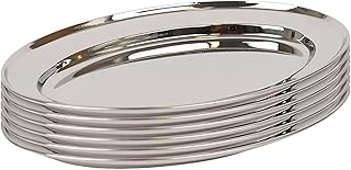 Argon Tableware 6X 30cm x 20.5cm Oval Servierplatten aus Edelstahl - Klein Party Abendessen Snack Büfett Essen Sandwich Anzeige Tablett Platten Gerichte