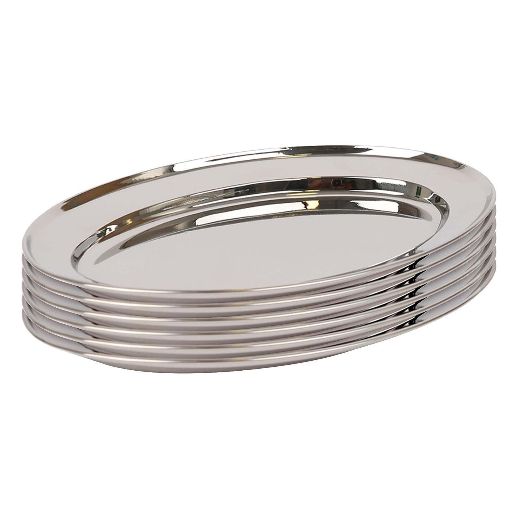 Argon Tableware 30 x 20.5cm Serving Platters - 6 Pack - Stainless Steel Chrome Dinner Tray Oval Plate Small Appetizer Serving Dishes for Party, Events, Table Service, Snack Platters