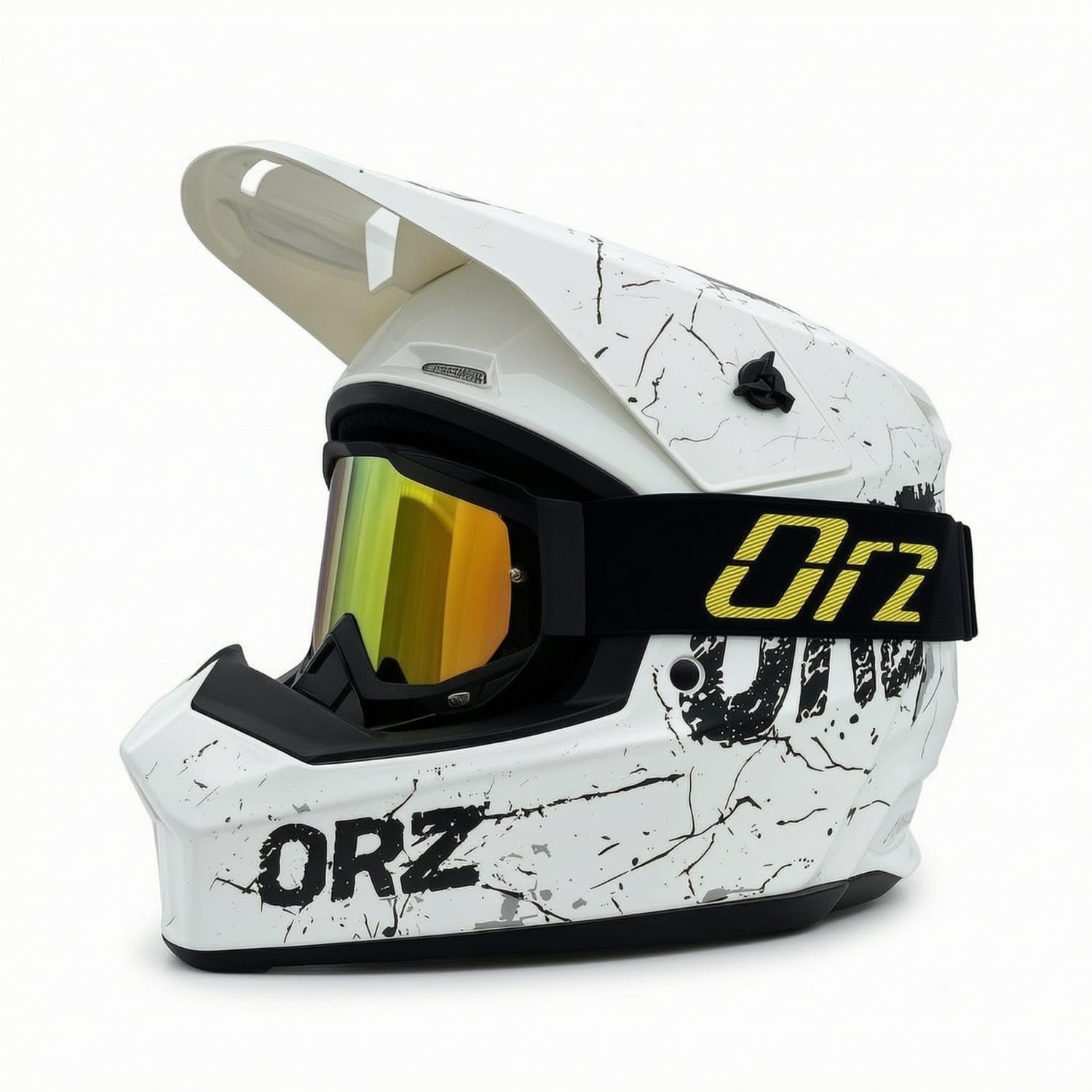 Rugged Motocross Helmet with Goggles Vented Dirt Bike Helmet with Goggles Graphic Multi-Ventilation for Riders, Bikers, Downhill Biking, XXL, Wht Light W Blk-Gold-image-38