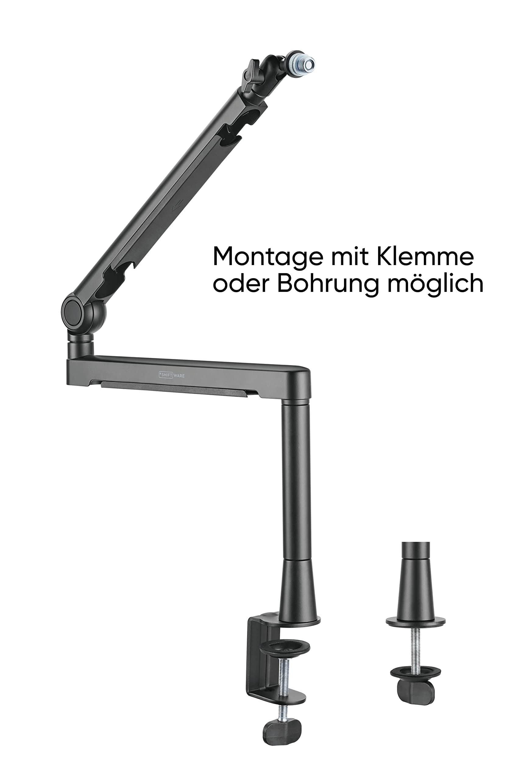 Mikrofonarm Low Profile - Professionelle Tischhalterung für Mikrofone in Schwarz, voll verstellbar, 2kg Belastbarkeit, versteckte Kabelkanäle - für Gaming, Streaming, Studio, Homeoffice