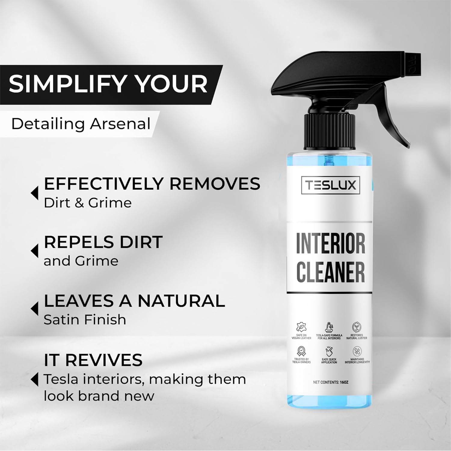 Interior Cleaner For Tesla White & Black Vegan Leather - Stain Remover - Solution for Complete Interior Cleaning - Ideal for Seats, Doors, Console, Dash - Accessories For Tesla Model 3, Y, S, X - Image 2