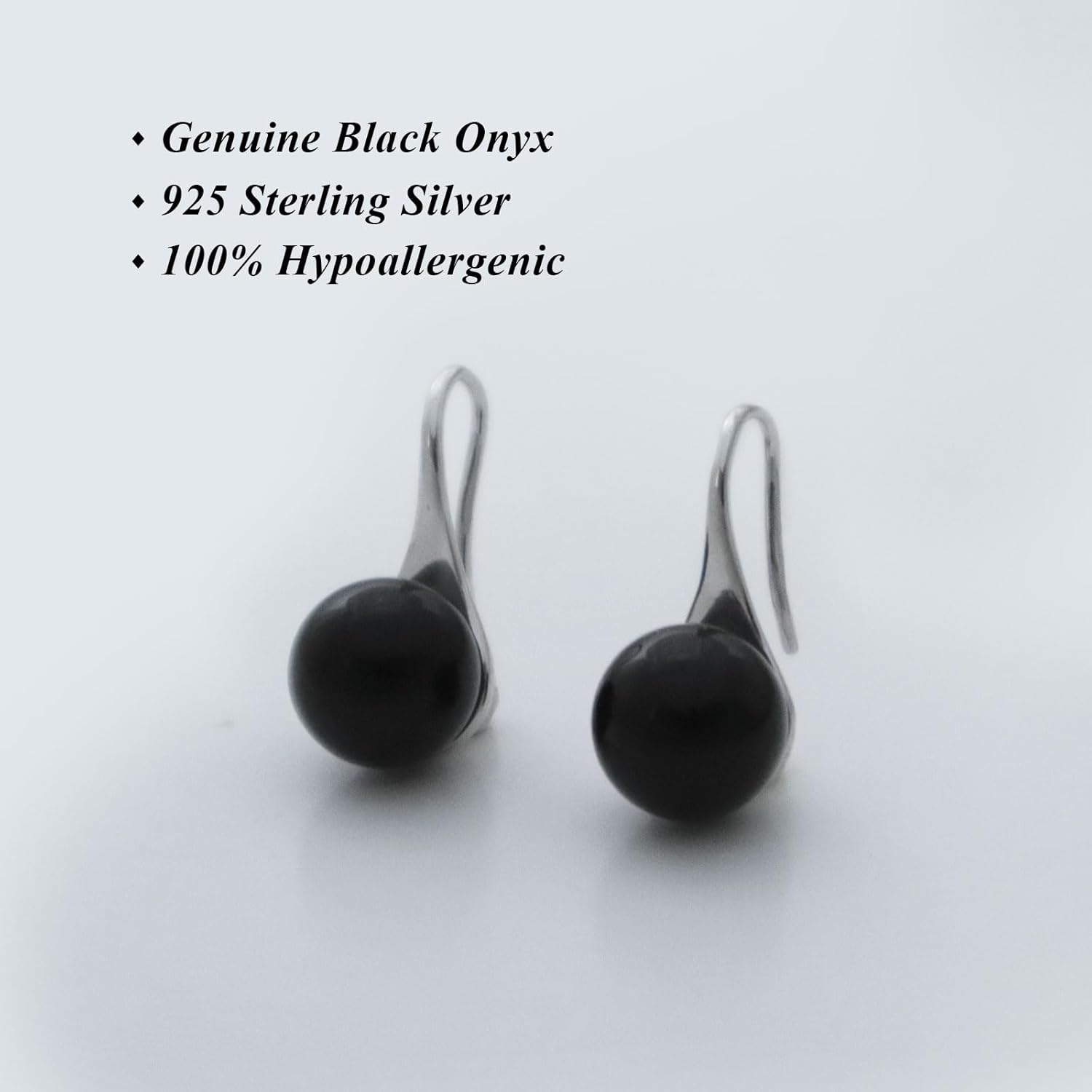 Genuine Black Onyx Ball Dangle Earrings for Women 925 Sterling Silver Real Black Onyx Drop Earring Jewelry for Her Wife Mother - Image 2
