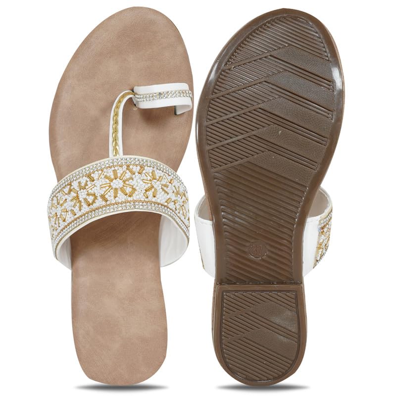 Image of DFR Flip Flops for Women Daily Use Comfortable Ethnic Embroidered Girls Slippers flipflops chappals