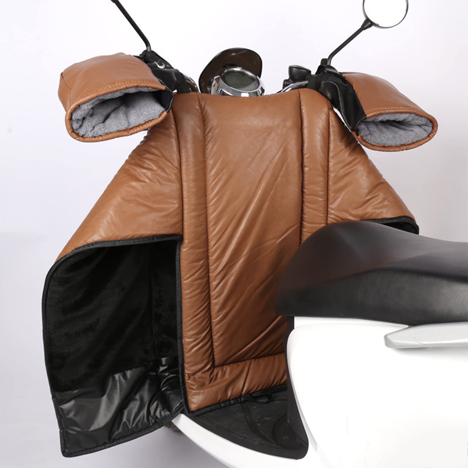 Pare-Brise de Voiture électrique, Pare-Brise en Cuir PU imperméable et Anti-Pluie pour l'hiver, Chaleur de Scooter électrique, Coupe-Vent, Protection des Jambes de Scooter Chaud,Marron