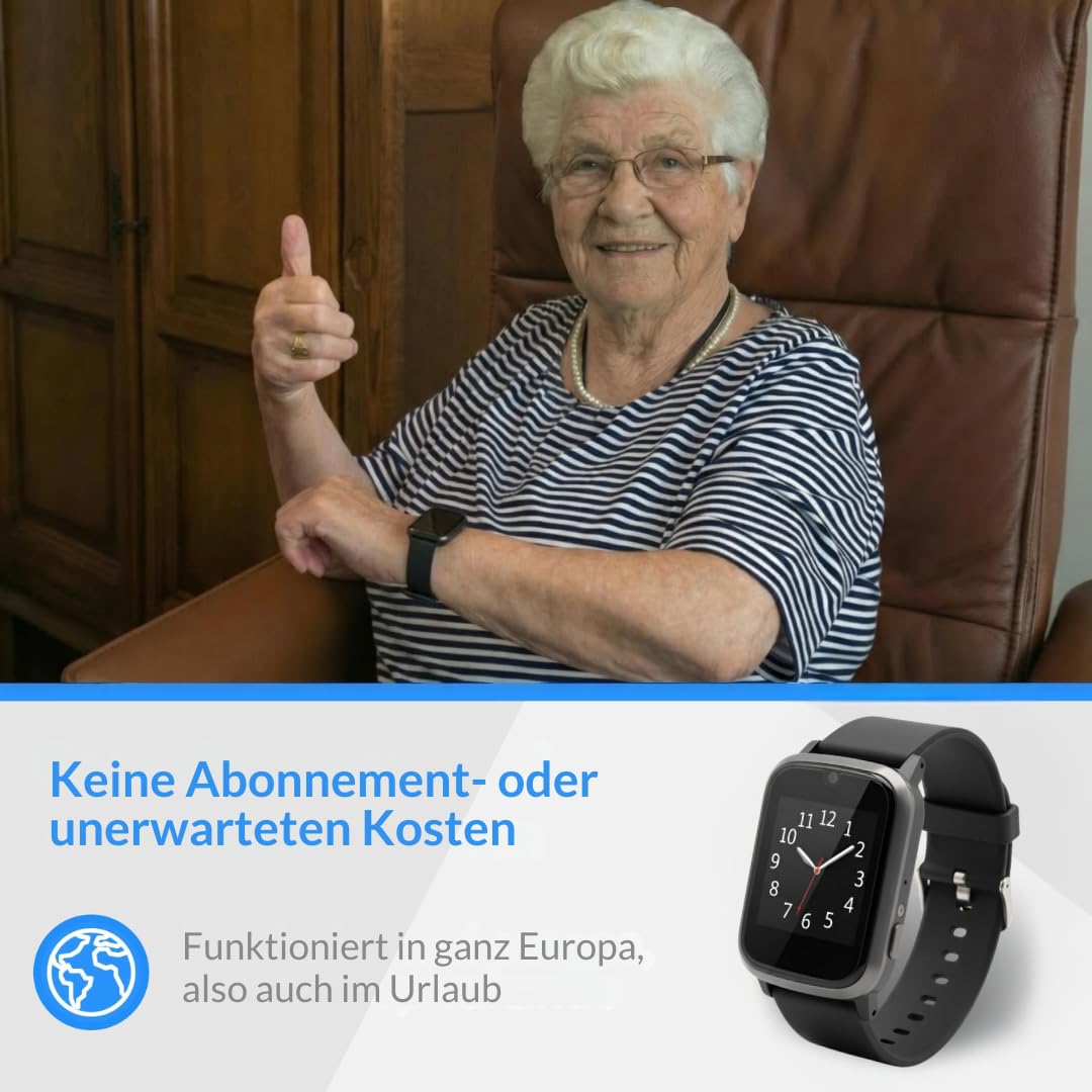 KUUS. S5 Notruf Uhr mit Sturzerkennung - Notrufknopf für Senioren - GPS Tracker Senioren mit Ortung. Senioren Smartwatch mit SIM Karte ohne Handy - Demenz Uhr Hilfsmittel Notfallarmband Erwachsene