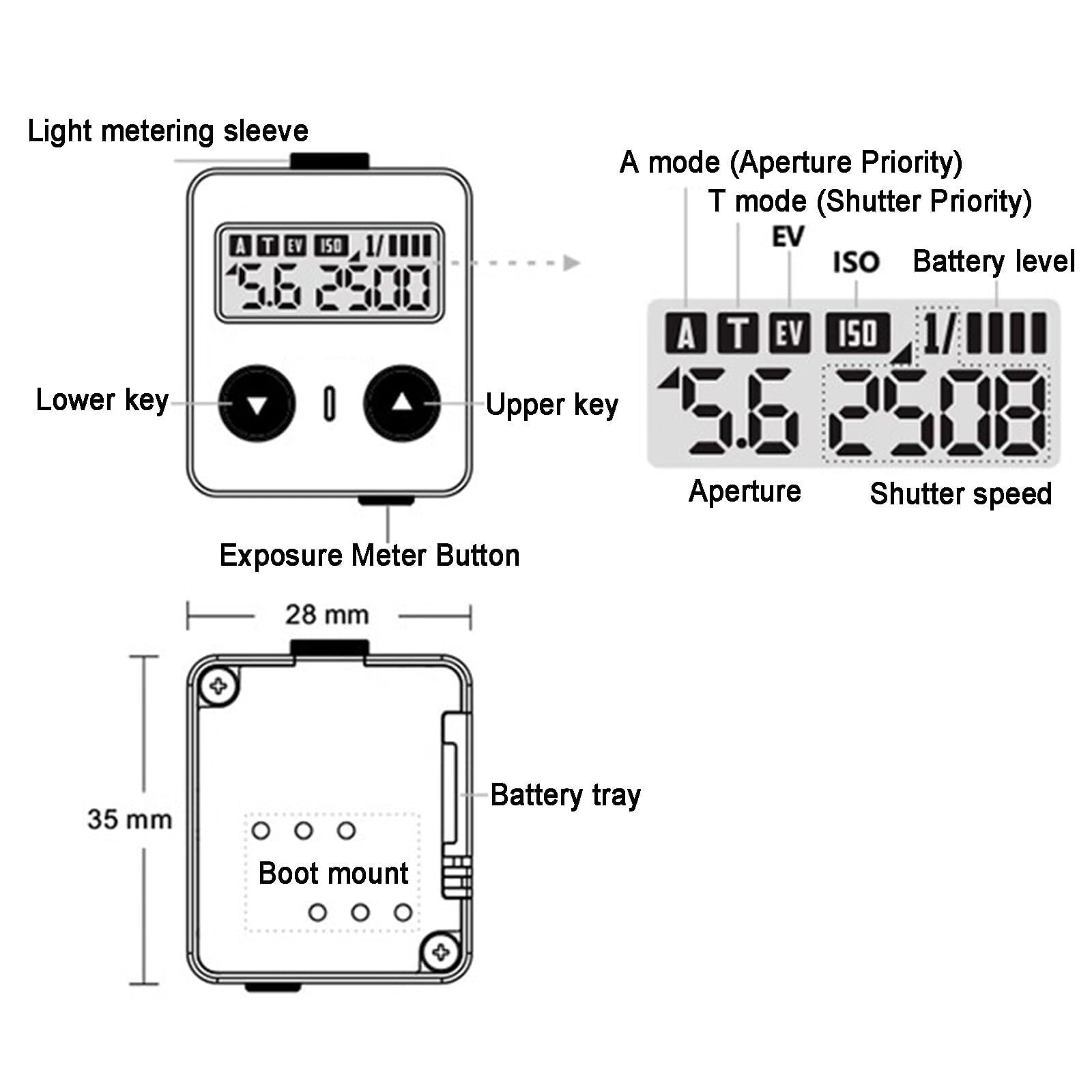 Misuratore di luce digitale per fotocamera, misuratore di esposizione ad alta precisione con schermo OLED, campo visivo 30° per fotografia e studio