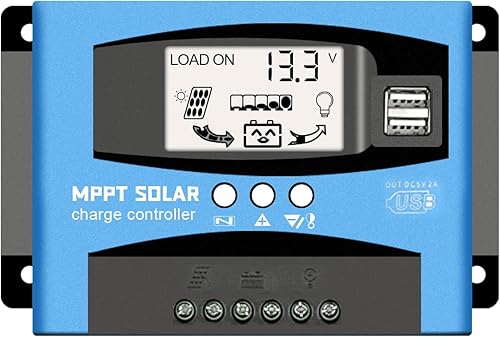 Miniatura 1 de WERCHTAY Controlador de carga solar MPPT 30A 12V24V Auto Focus Tracking Regulador de panel solar con pantalla LCD Controlador de carga de puerto USB