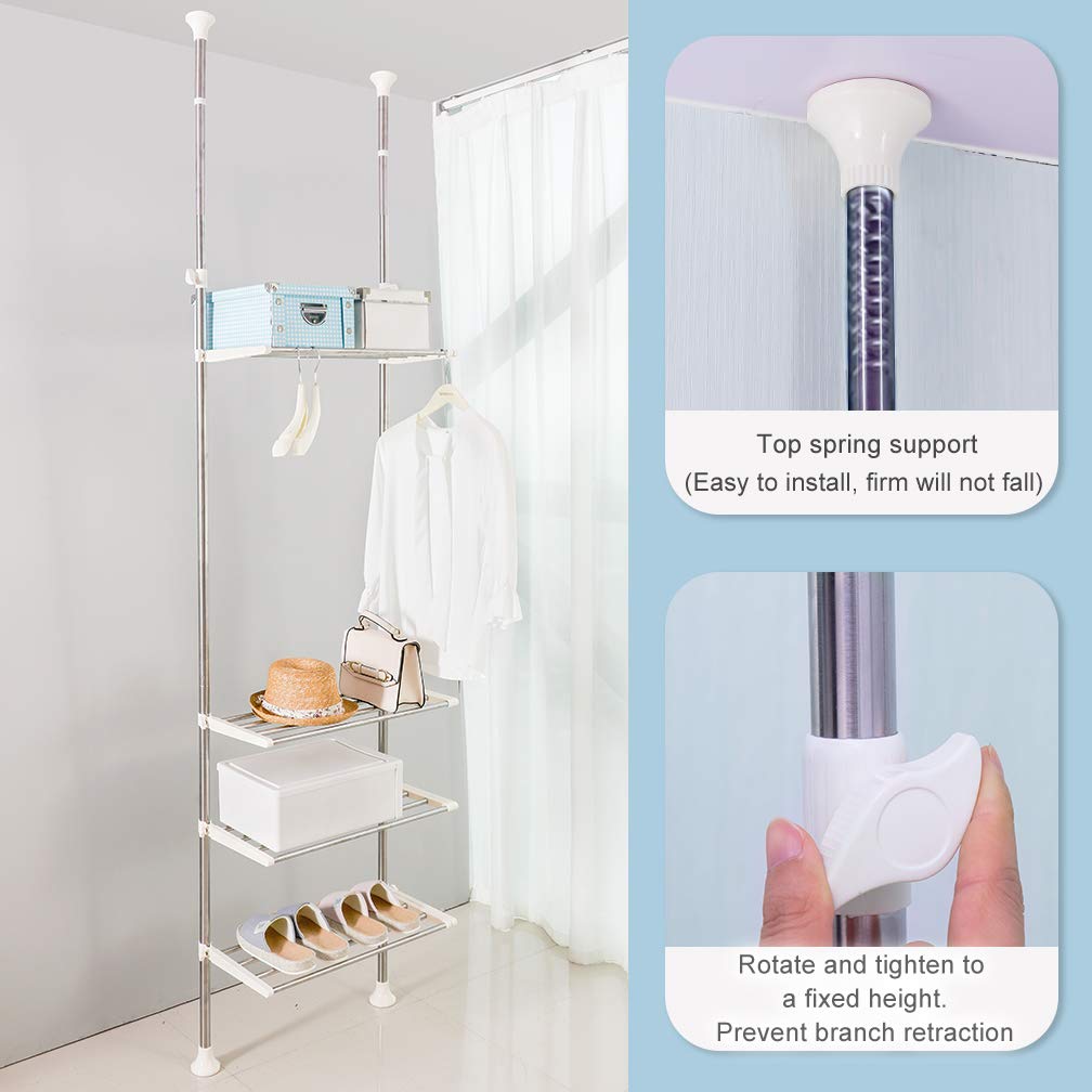 Hershii Scaffale per biancheria da bagno a 4 livelli sopra il WC salvaspazio per bagno con asta a doppia tensione per scaffalature in piedi