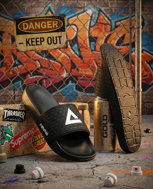 Image of ARVAN Mens Sliders | Lightweight, Anti-Slip & Cushioned Comfort Slides for Casual & Beach Use