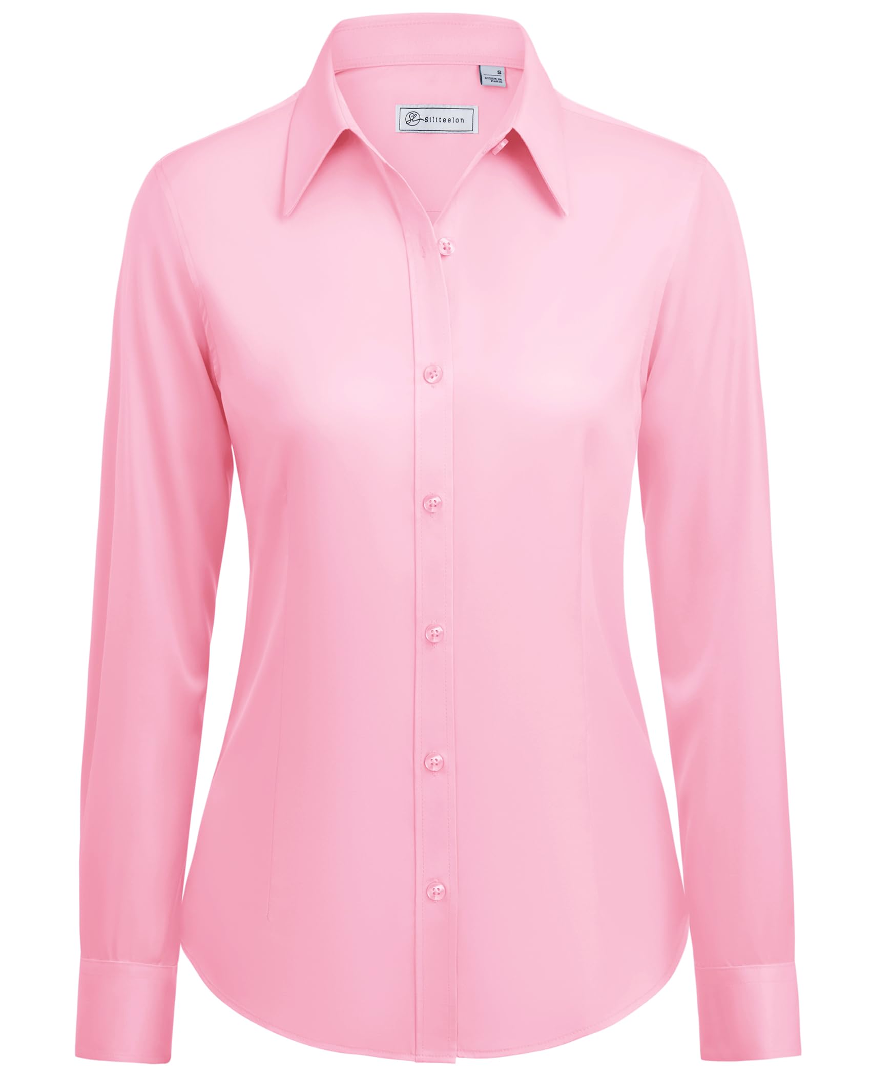 Button Down Shirts for Women: Wrinkle Free Long Sleeve Classic Fit Collared Dress Shirt Solid Formal Office