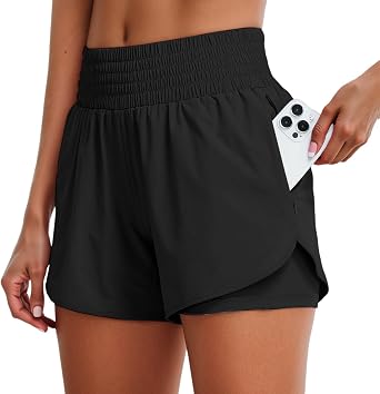 Franterd Workout Shorts Women with Pockets Summer High Waist Athletic Short Casual Gym Lightweight 2 in 1 Running Shorts