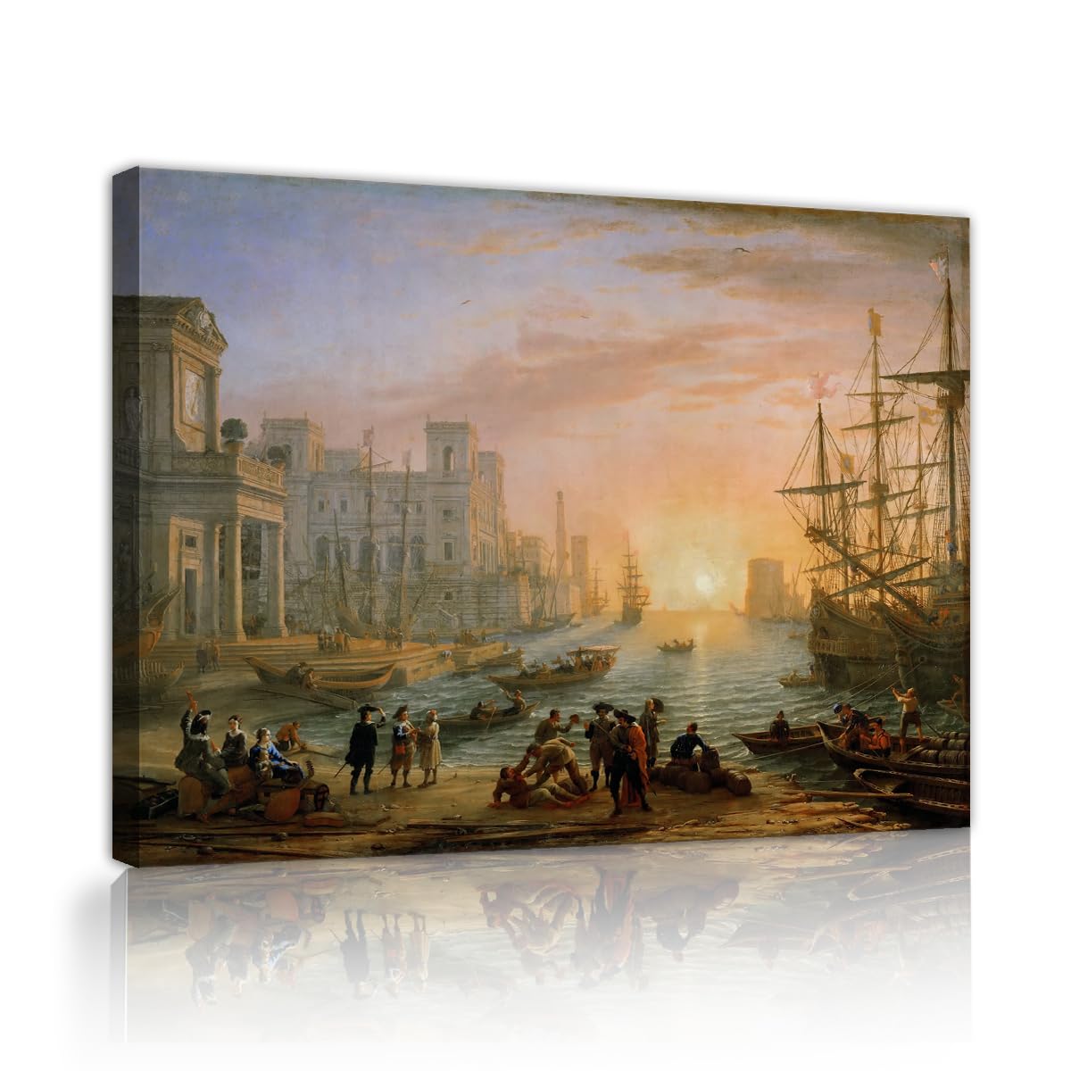 TOANGWALL Classic Seaport Sunset Canvas Wall Art Office Claude Lorrain Seaport at Sunset Famous Classic Painting Framed Prints for House Decor 40x50cm