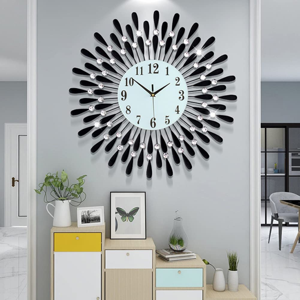 Nowoczesny kryształowy diamentowy zegar ścienny, luksusowy zegar ścienny cichy metalowy zegar do salonu sypialnia dekoracja ścienna do domu,60 * 60cm