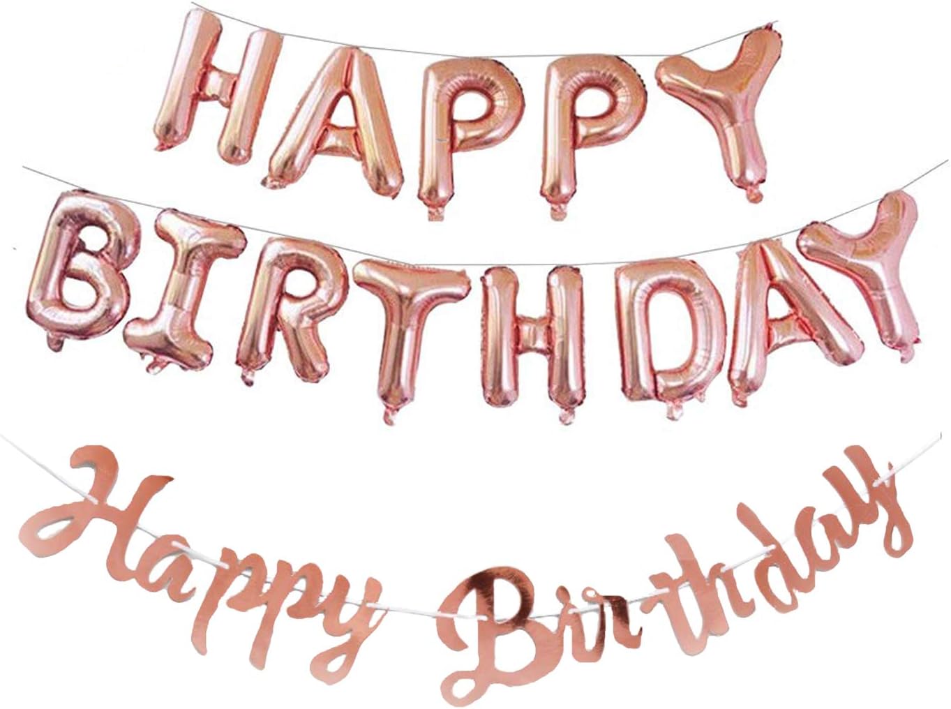 Ohighing Rose Gold Happy Birthday Banner and Self Inflating 16" Large Foil Banner Balloons (Rose Gold, Happy Birthday)